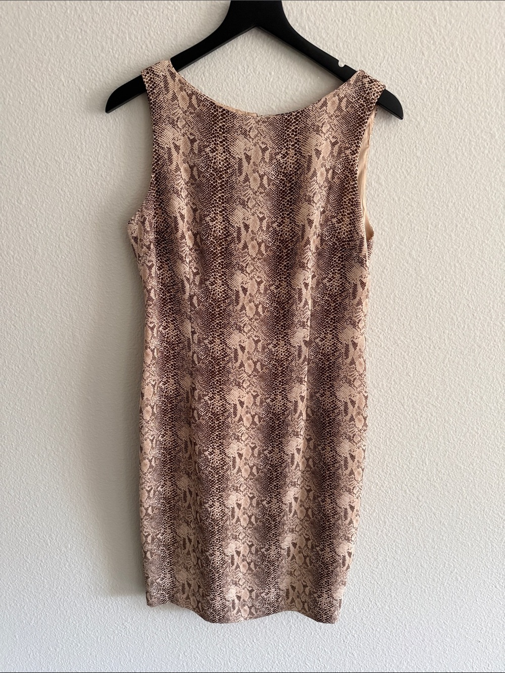 Taupe Snake Print Sheath Dress Sleeveless Lined Vintage Size 10